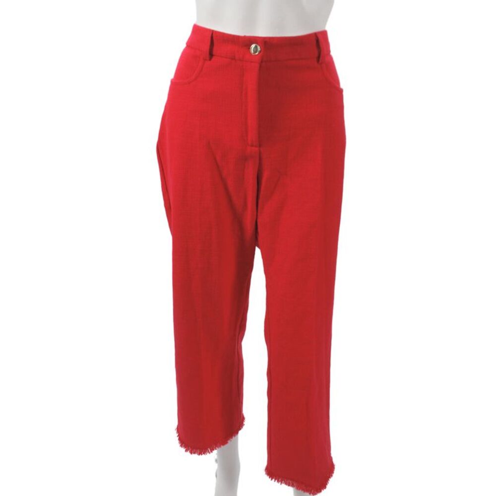 Marella Women Cropped Red Cotton Pants Button Closure Size 14